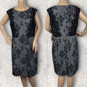 Adrianna Papell Black Smoke Grey‎ Lace Sheath Dress Size 12 Professional Floral